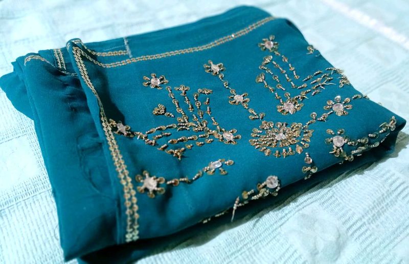 Teal Embellished Saree