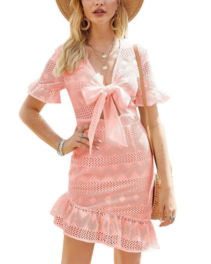Chic Peach Lace Mini Dress