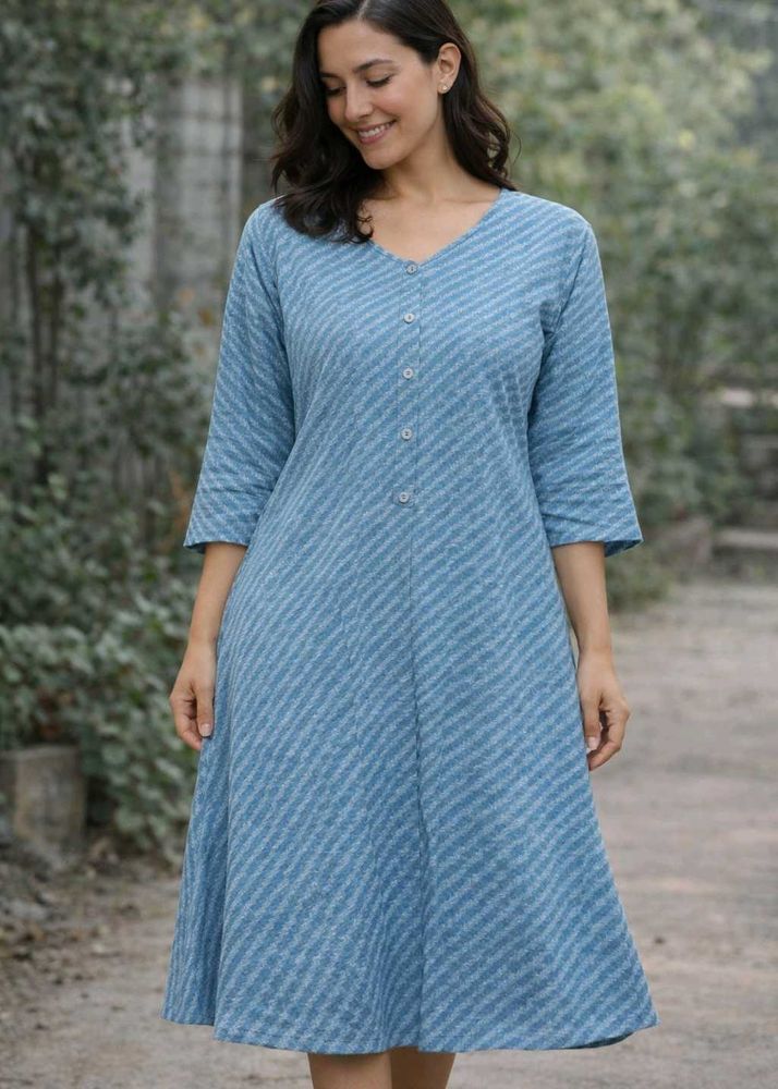 🟥Blue Striped Midi Dress