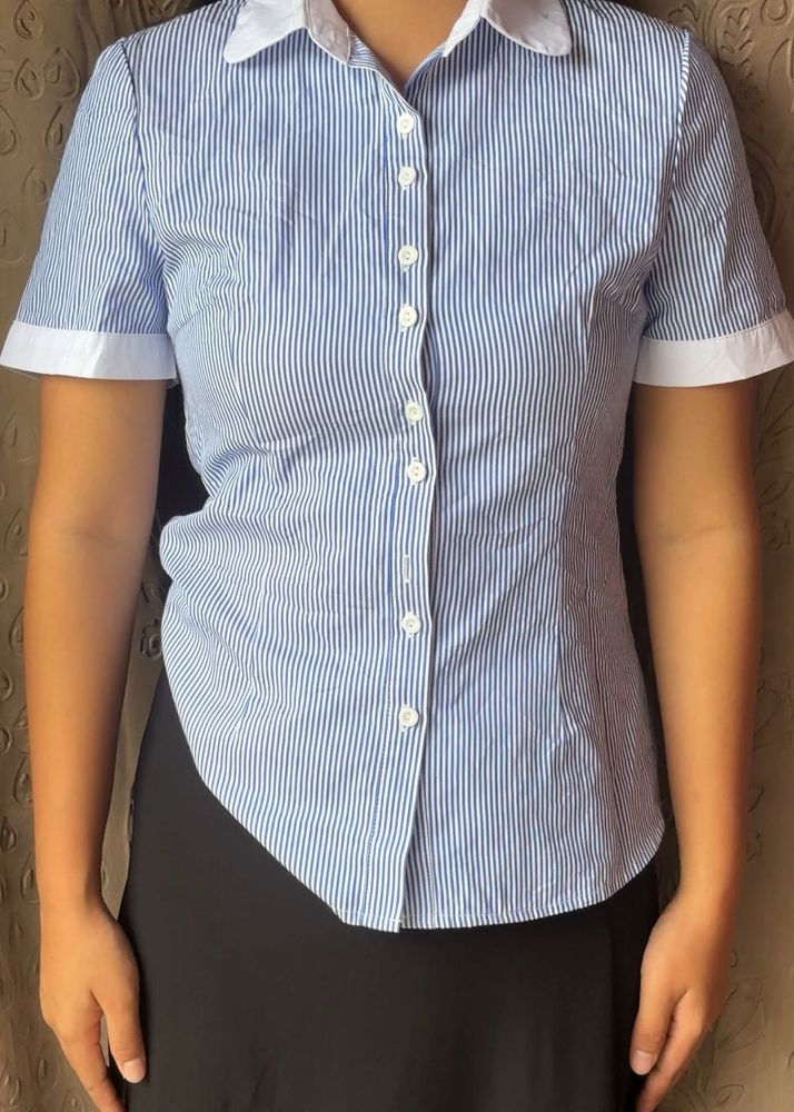 Blue Striped Button-Up Blouse
