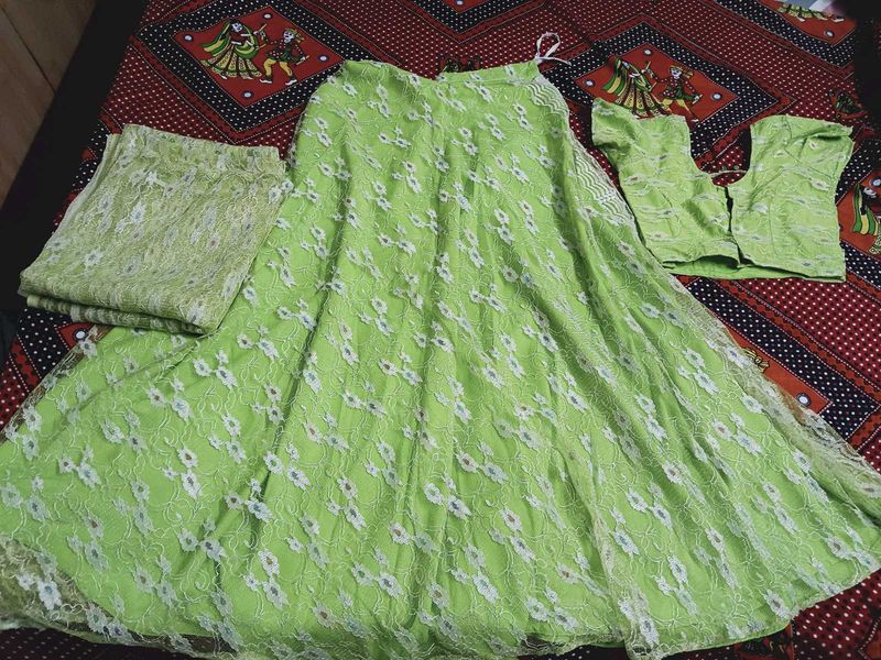 Lime Green Embroidered Lehenga Set