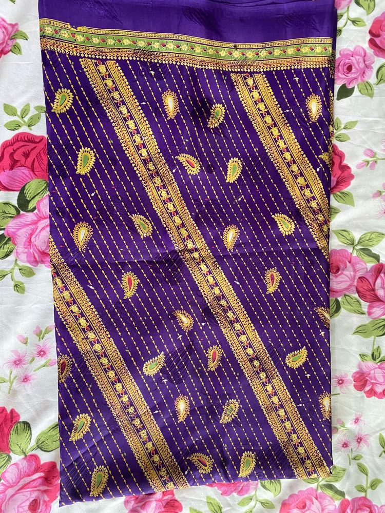 Vibrant Purple Saree with Gold Embroidery