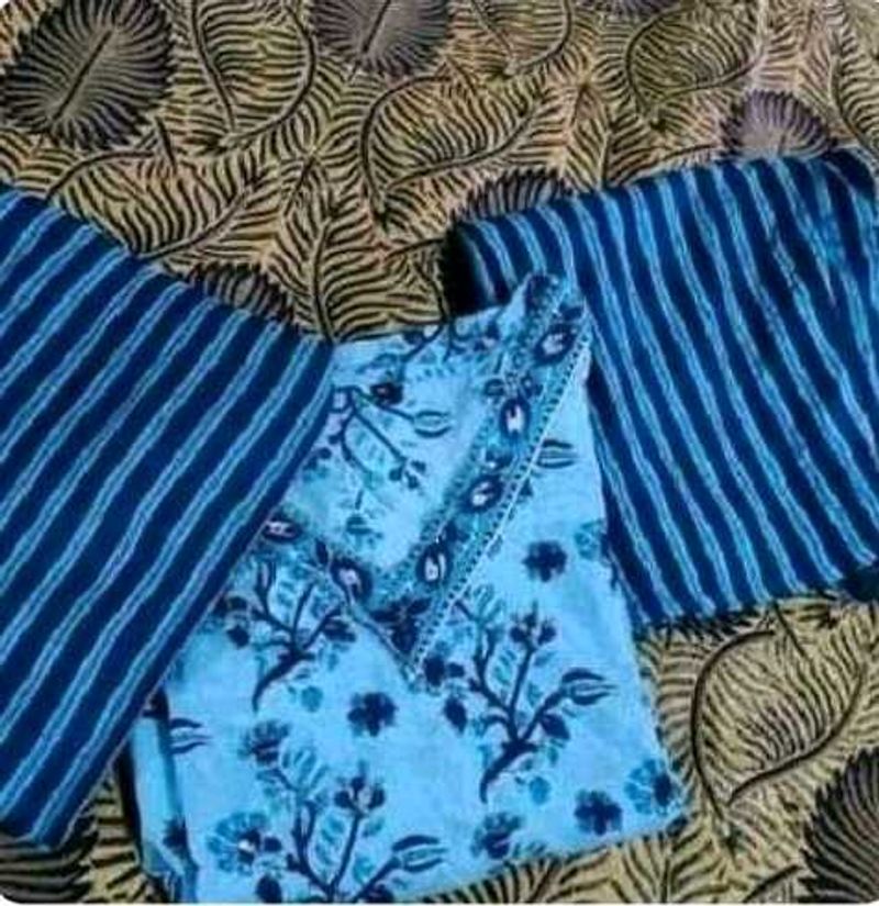 Blue Floral Print Kurta Set