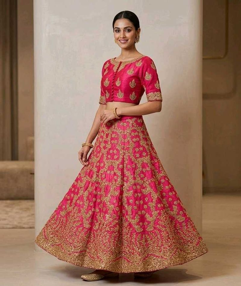 Stunning Pink Embroidered Lehenga Choli Set