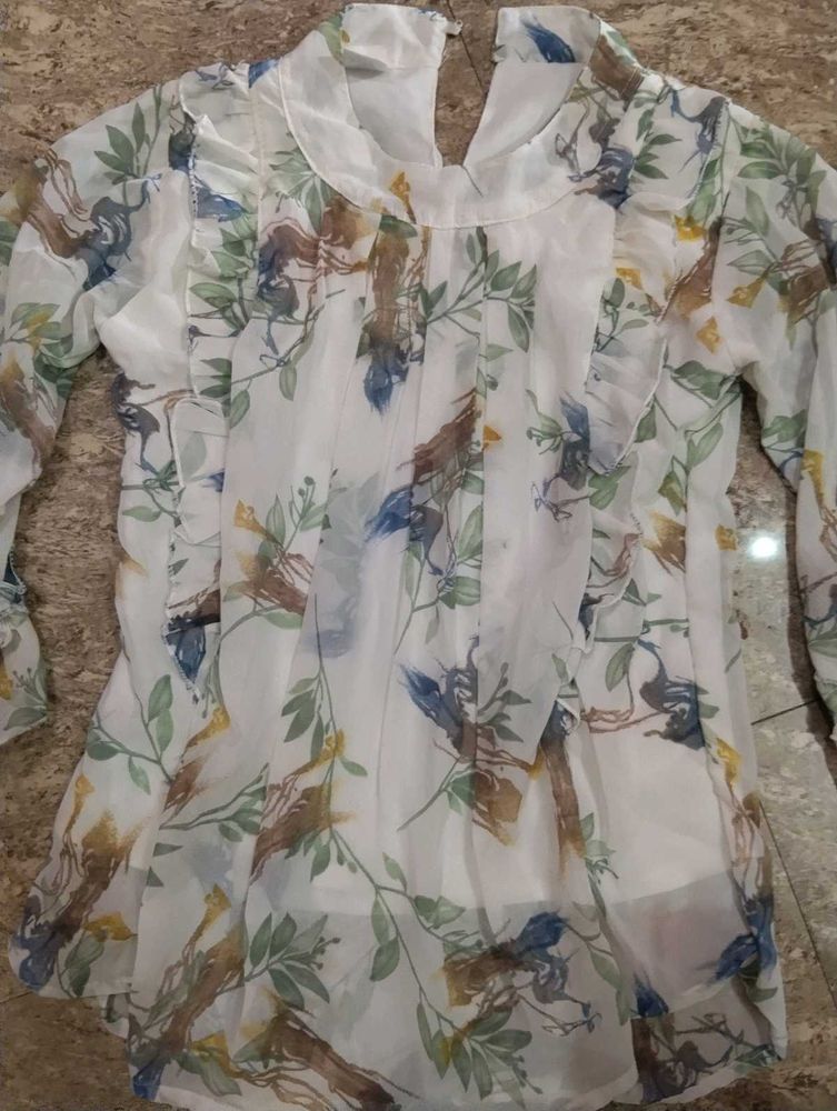 Sheer Floral Bird Print Top