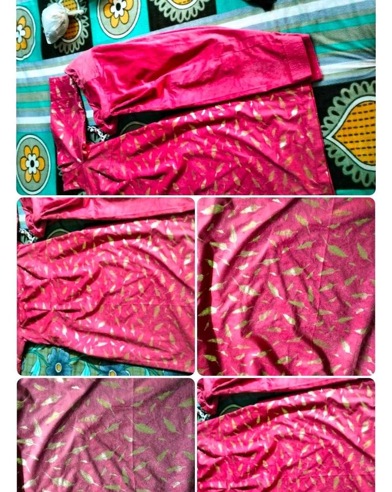 Vibrant Pink Kurta Set with Gold Print