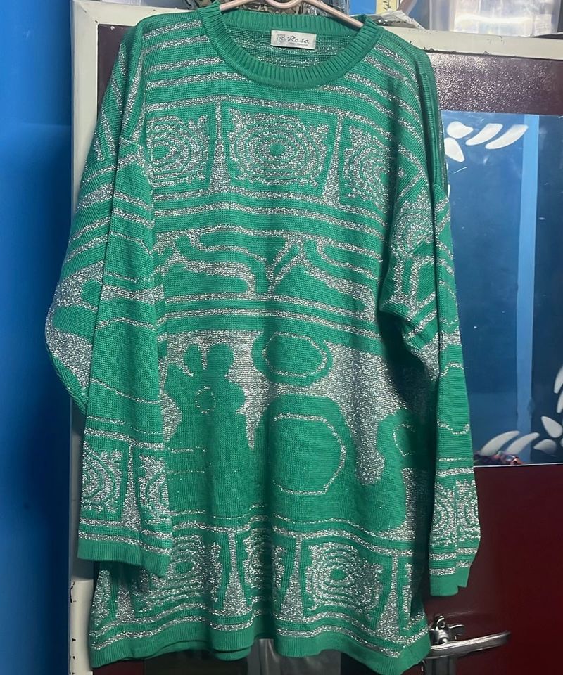 Green &amp; Silver Knit Sweater top