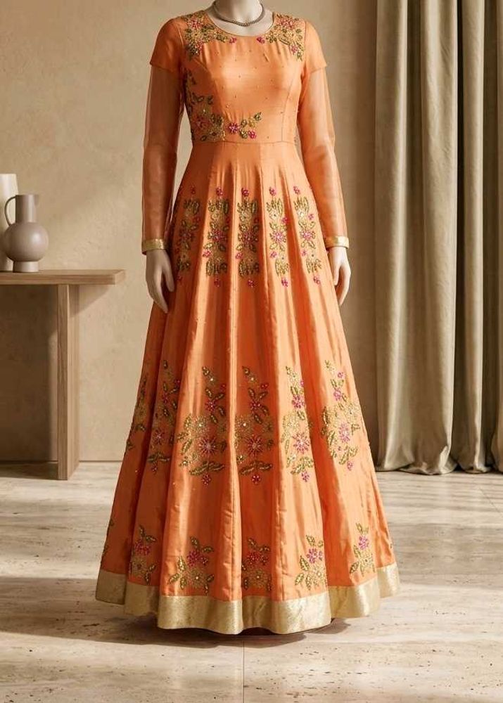 Elegant Orange Embroidered Gown