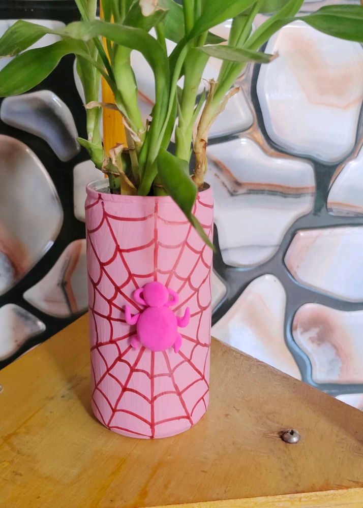 Hand-Painted Spiderweb Planter Pot without plant
