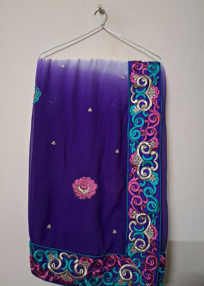 Purple Embroidered Sari