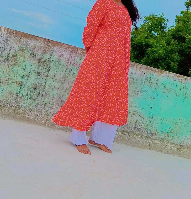 Orange Bandhani kurthi