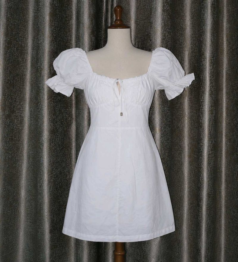 White Puff Sleeve Mini Dress