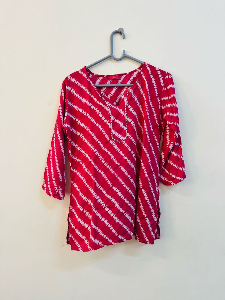Vibrant Pink &amp; White Striped Kurta