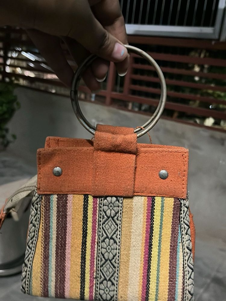 Boho Striped Handbag with Ring Handle