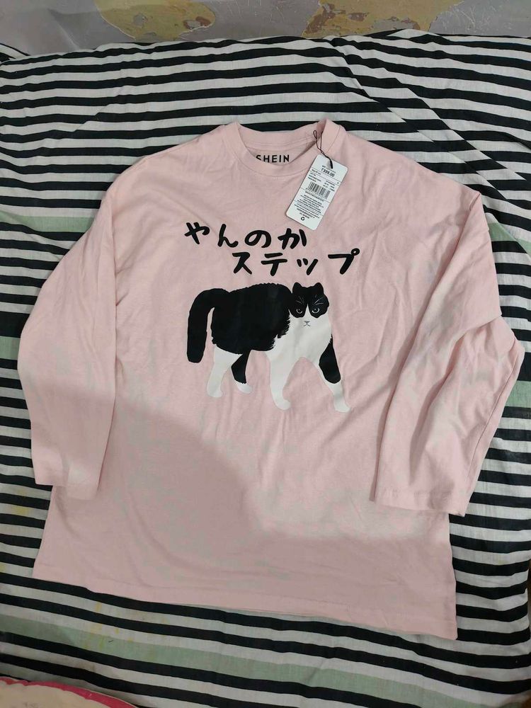 Cute Pink Cat Graphic T-Shirt
