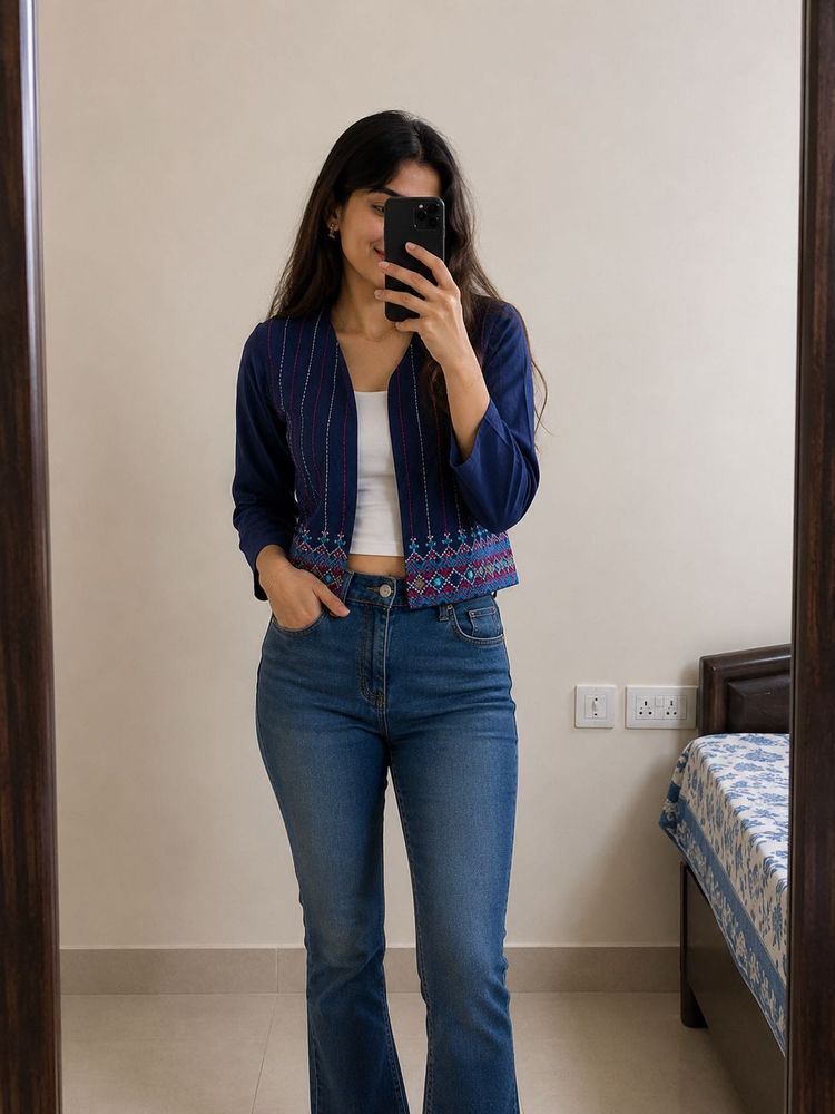 Embroidered Blue Jacket/Cardigan