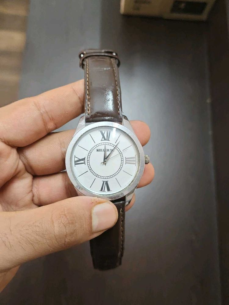 Classic Brown Leather Men's Analogue Strap Watch