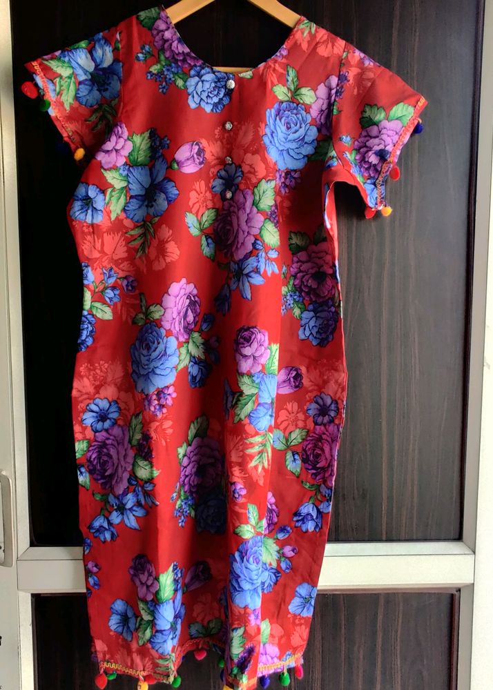 Red Floral Print Kurta 3