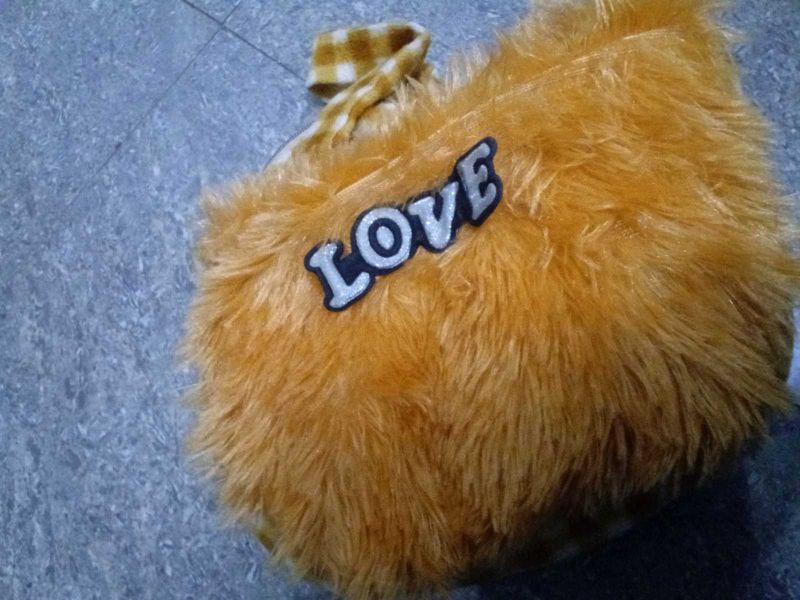 Fluffy Orange cute purse with LOVE