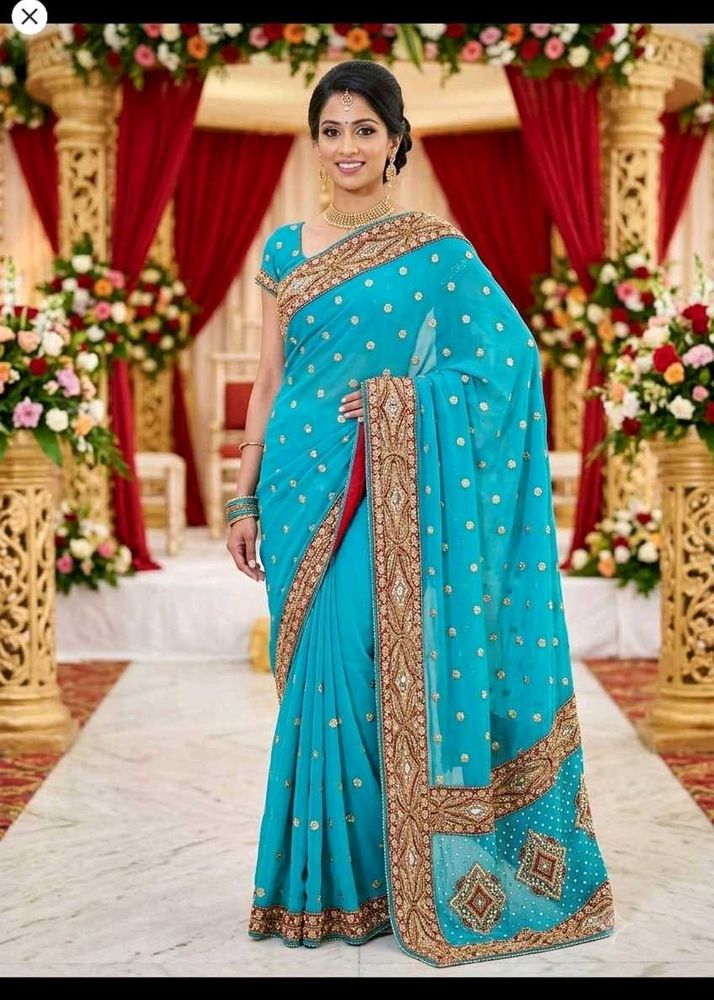 Beautiful Embellished Teal Saree