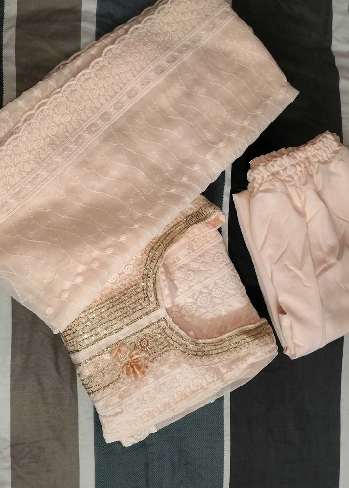 Peach Chikankari Suit Set
