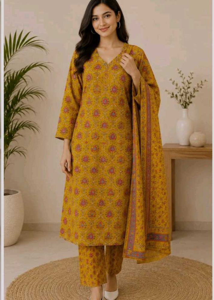 Elegant Yellow Printed Kurta Set