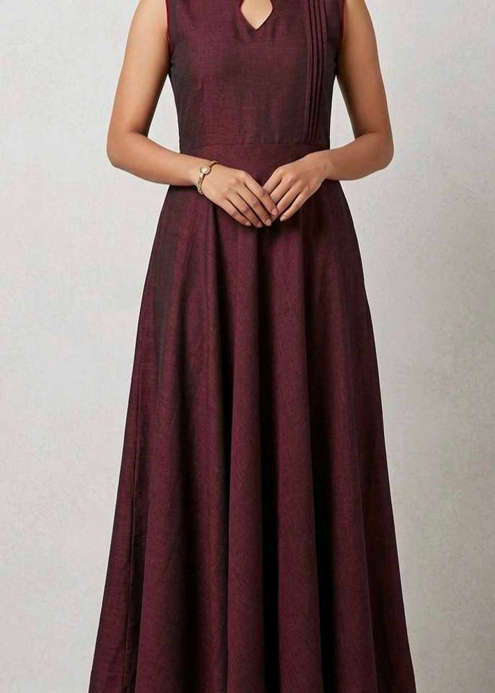 Maroon Ethnic Kurta with Red Neckline Detail