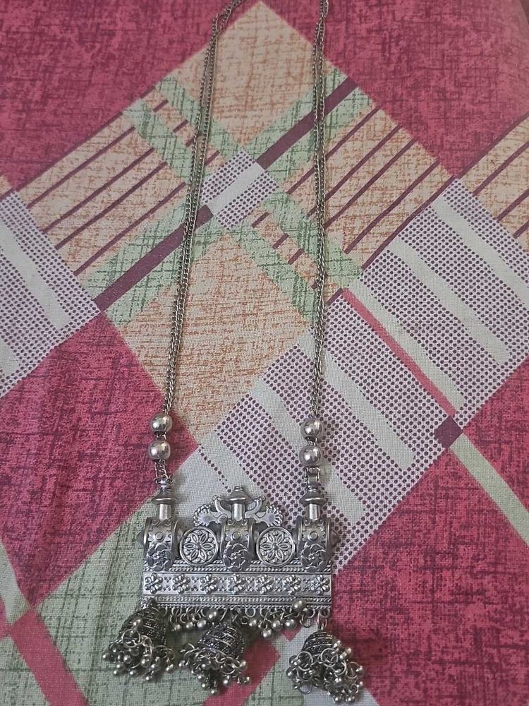Silver Tone Oxidised Statement Necklace