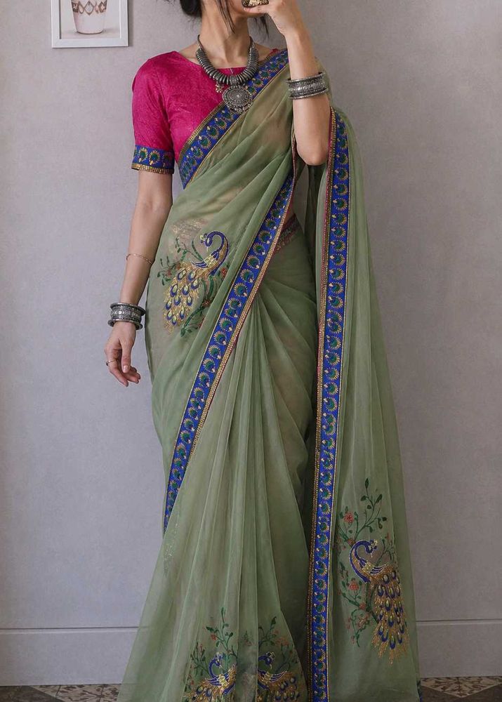 Elegant Peacock Embroidered Saree