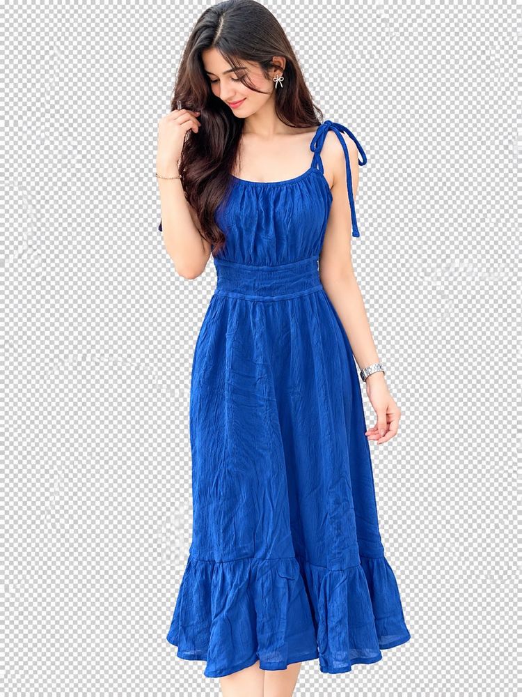 Vibrant Blue Tie-Strap Midi Dress