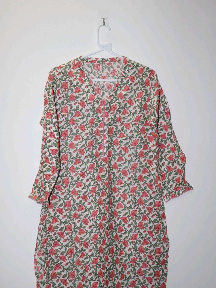 Floral Print Cotton Kurta