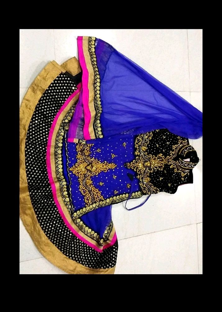 Elegant Blue &amp; Gold Embroidered Lehenga Choli