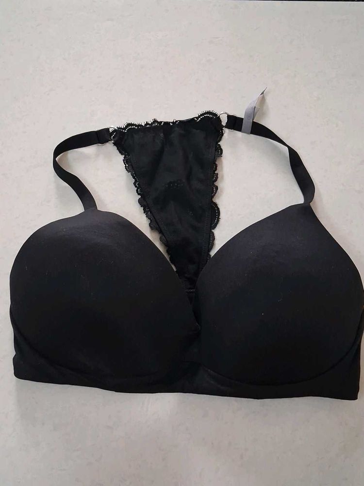 34D Lace Trimmed Black Bra