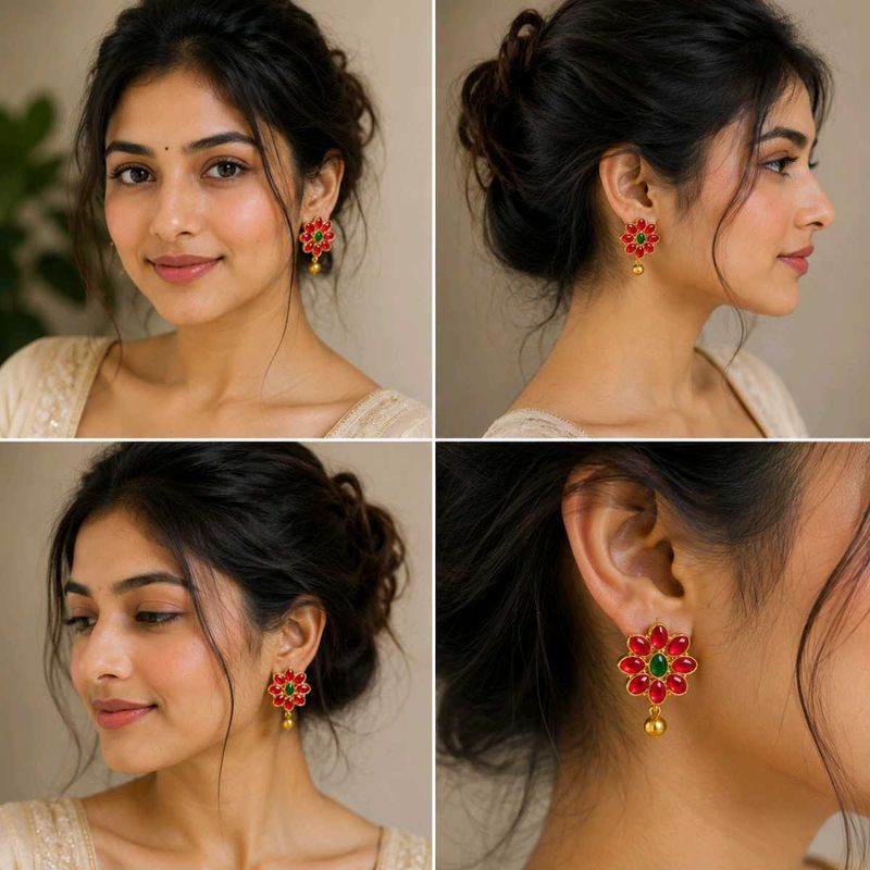 Red &amp; Green Flower Earrings