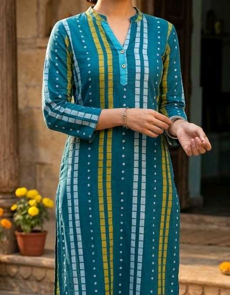 Teal &amp; Yellow Striped Kurta
