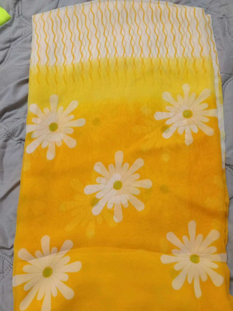 Vibrant Yellow Floral Saree