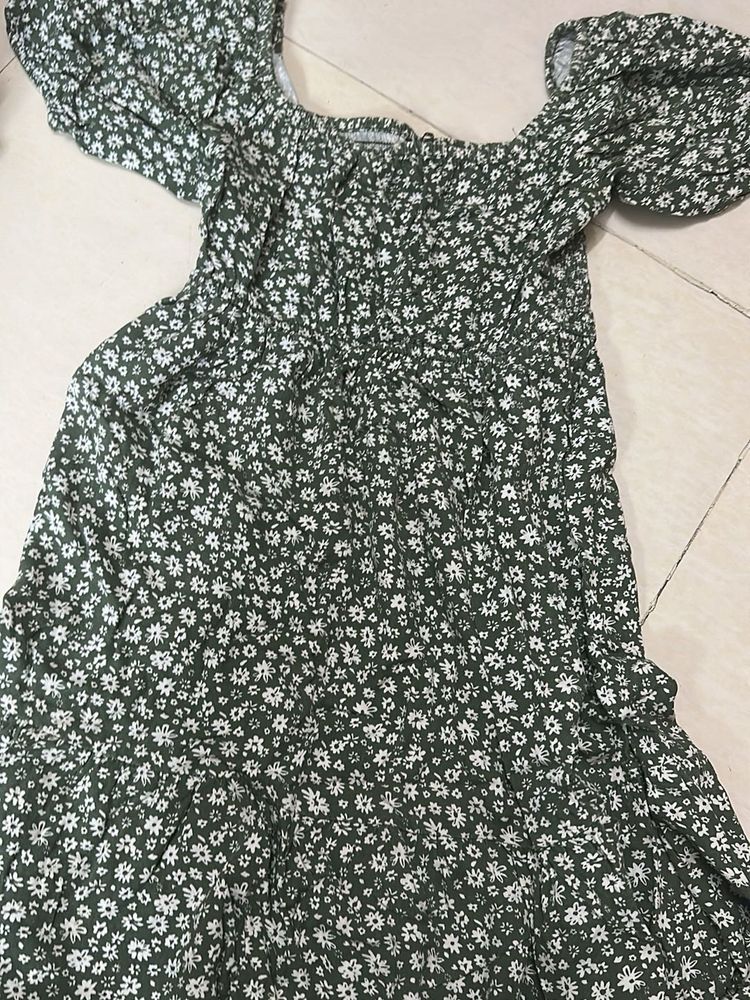 green floral mini dress