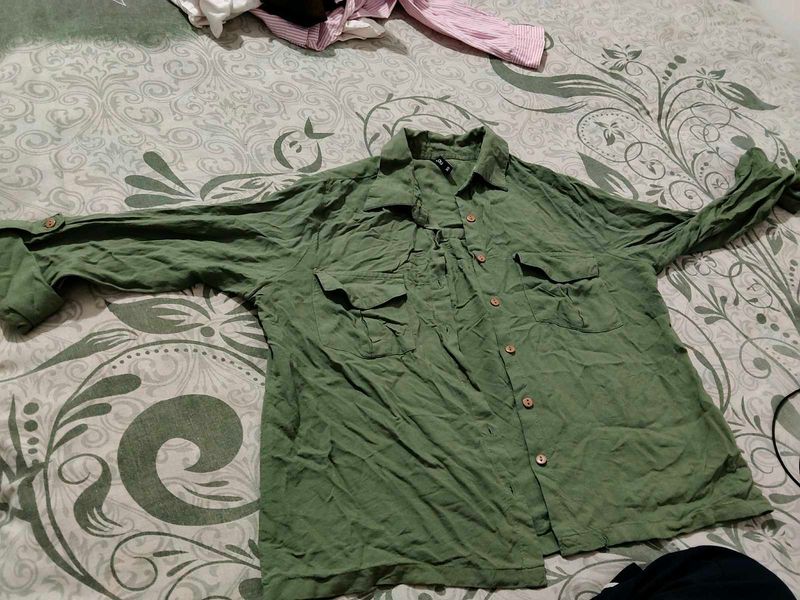 Olive green crop shirt