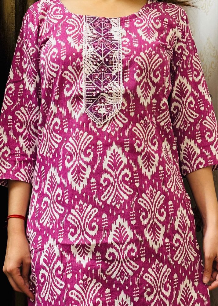 Purple Ikat Print Kurta Set with Pant