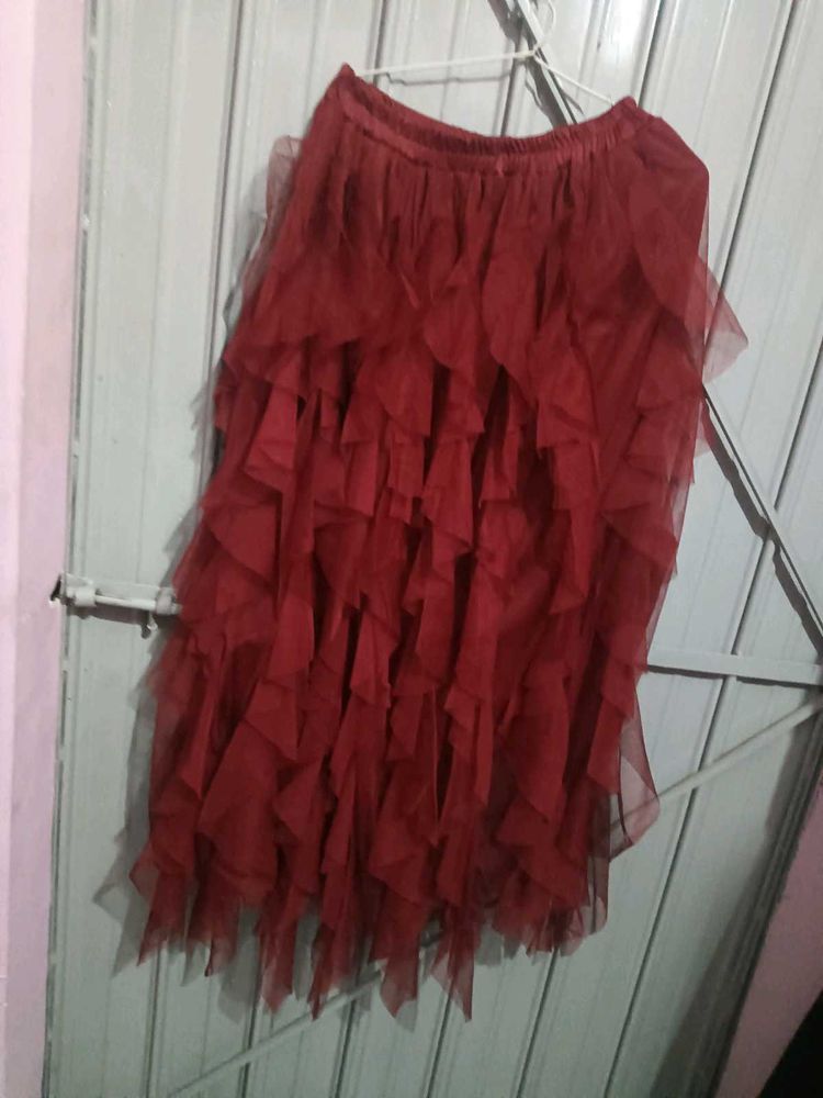 Maroon Ruffled Skirt
