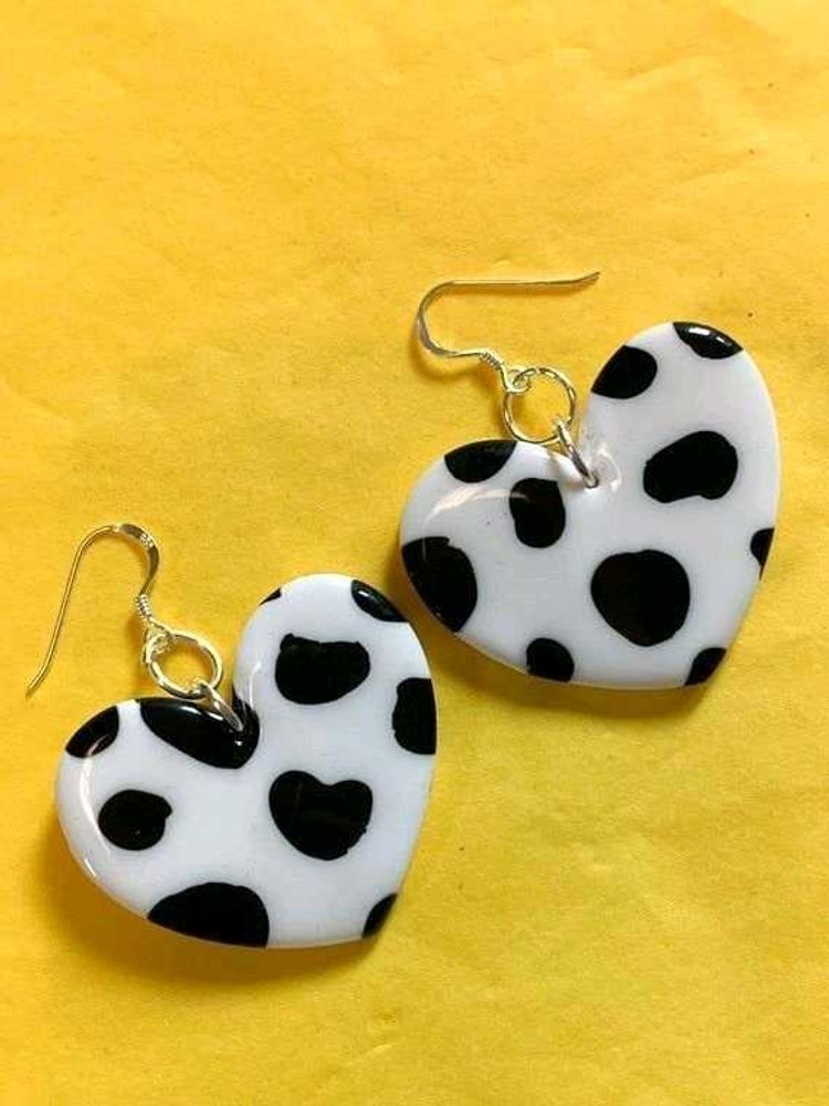 Cute Cow Print Heart Earrings