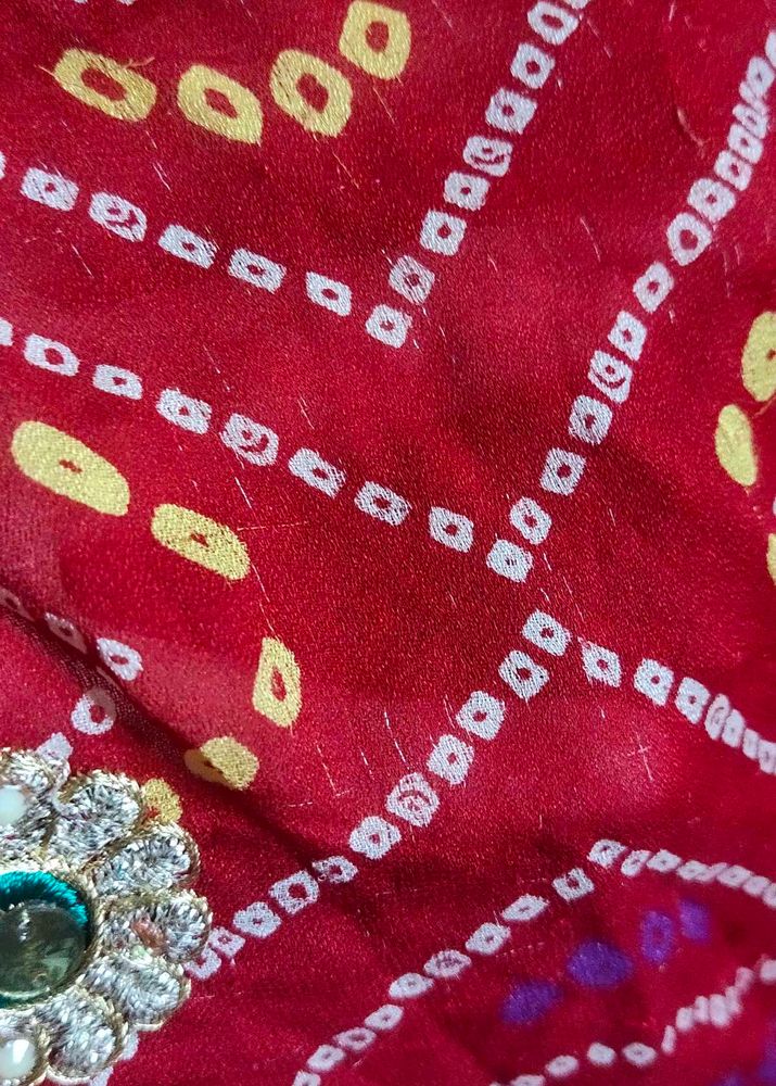 Vibrant Red Bandhani Saree