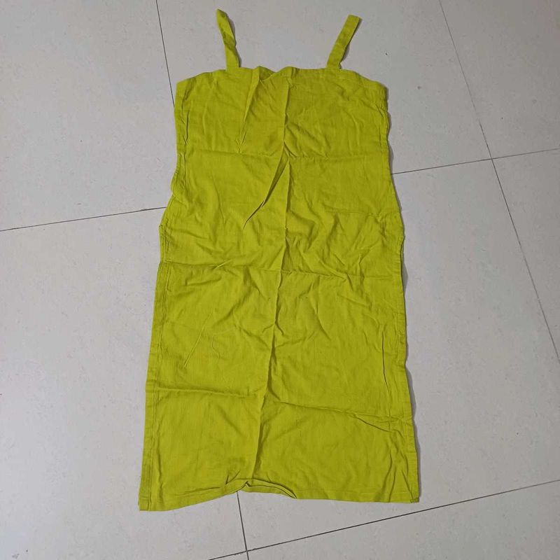 Bright Yellow/ Green Spaghetti Strap Cotton Slip