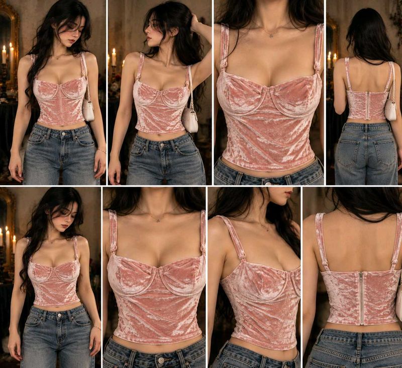 Pink Velvet Bustier Crop Top
