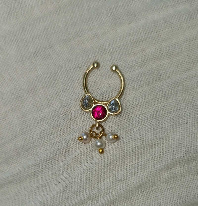 Elegant Gold Septum Nose Pin with Pearls