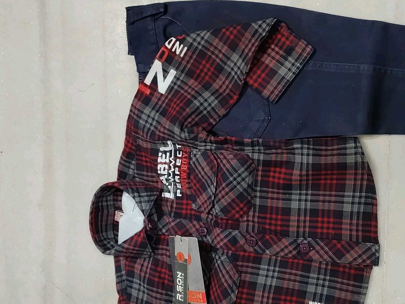 kid's Plaid Shirt and Navy Pants Set