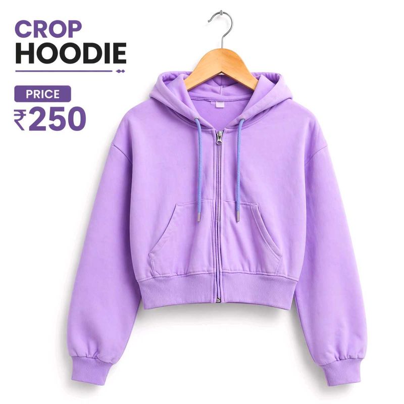 Lavender Cropped Zip-Up Hoodie
