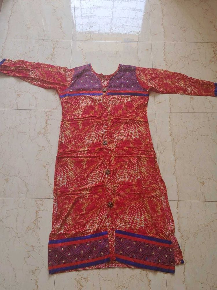 Red &amp; Purple Cotton Kurta