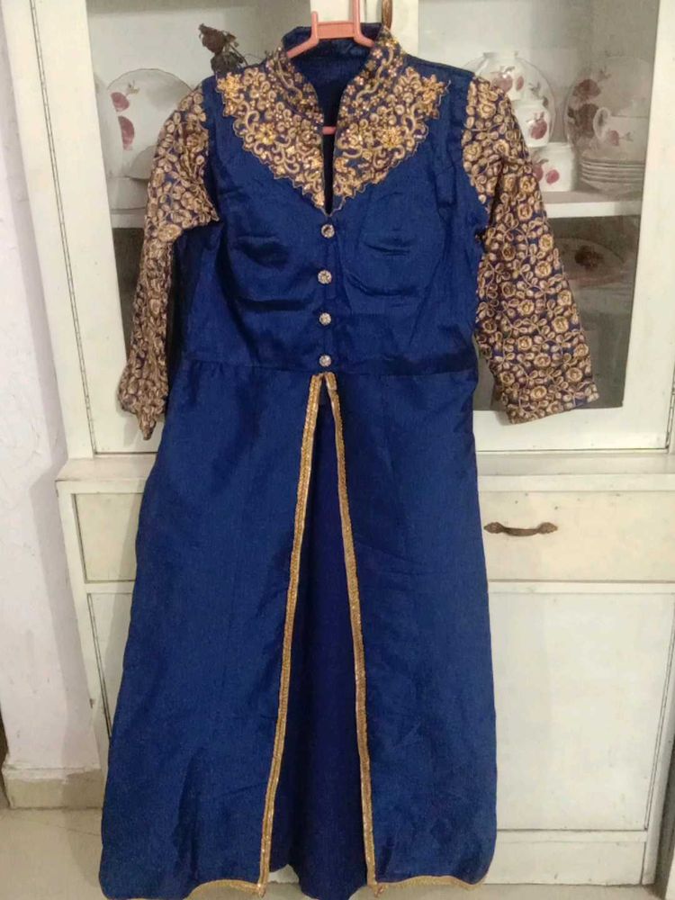 Royal Blue Embroidered Kurta and skirt Set