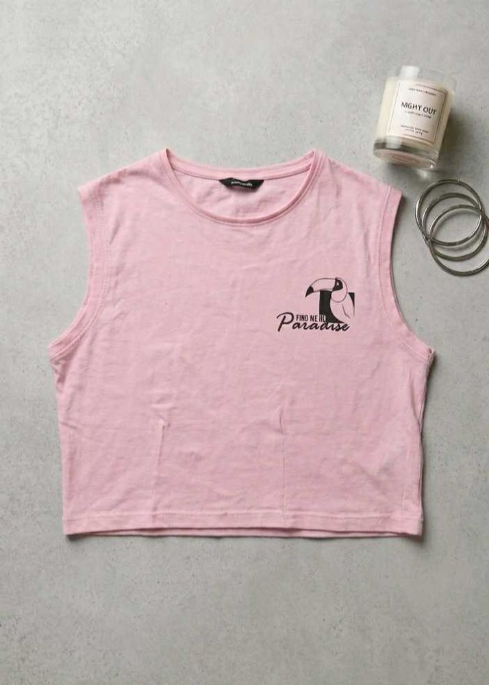 Pink Cropped Tank Top with Toucan Graphic